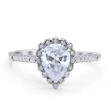 Teardrop Pear Vintage Style Halo Engagement Ring Cubic Zirconia 925 Sterling Silver Wholesale